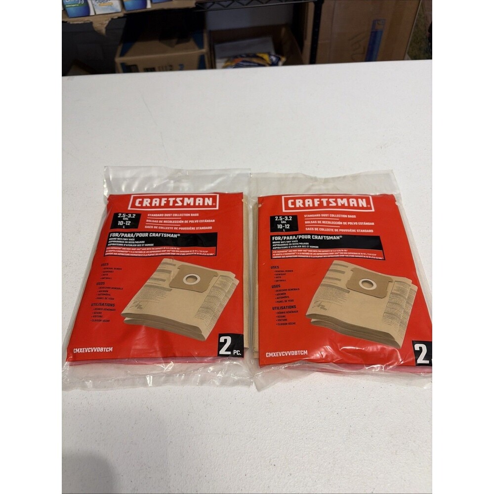 2 PACK -CRAFTSMAN 2.5-3.2 Gal. Dust Collection Filter 2 Bags Wet/Dry Vacs each